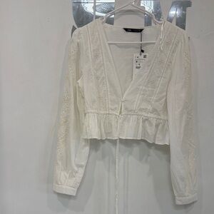 Zara Cream Embroidered Blouse